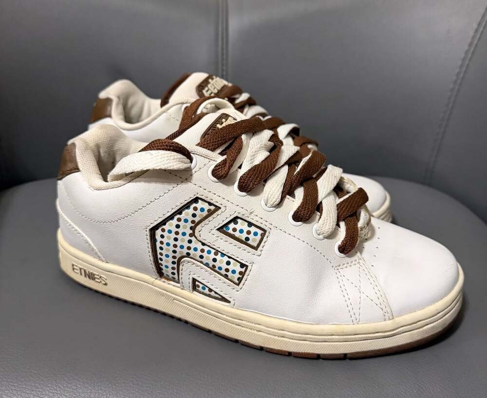 2007 Chunky Y2K Etnies Patsy W's Size 9 White Brown Polka Dot Skateboard Shoe